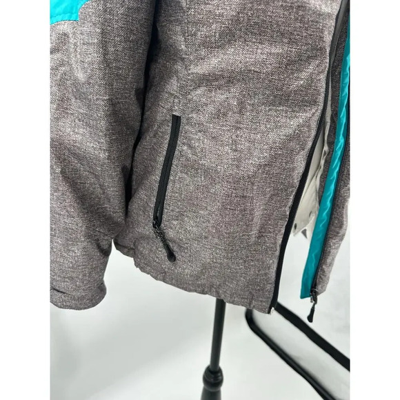 Magellan Outdoors Women's gray/white/green crosshatch hooded ski jacket, size L - Picture 6 of 7